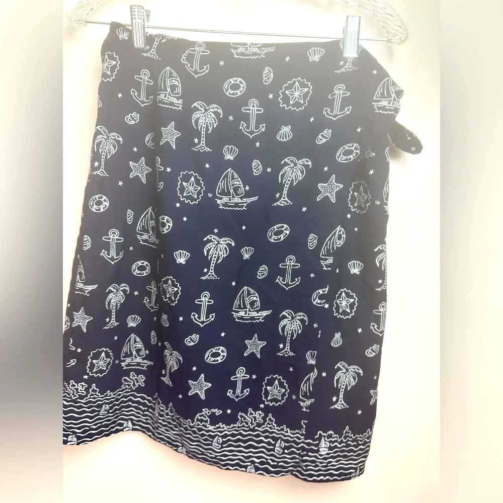 Breeches Navy Blue Nautical Beach Palm Tree Anchor Vintage Vacation Wrap Skirt S